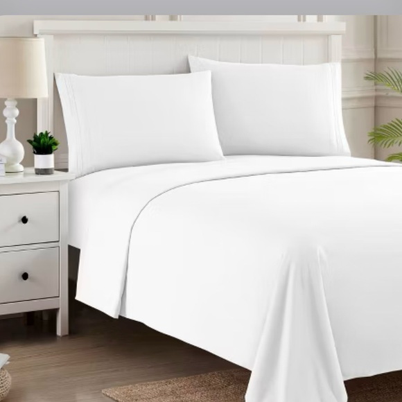 🆕- LUX Décor King Sheet Set White- 4 Piece Ultra-Soft Microfiber Bed Sheets - Picture 1 of 5